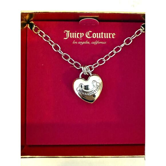 Juicy Couture Women's Necklace Silver Heart with Charm Silver Chain New Gift Box - Picture 1 of 3